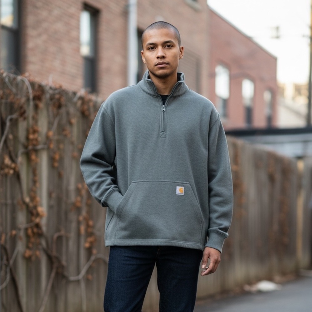 Carhartt Men’s Relaxed Fit Quarter Zip Pullover Gray | Size L